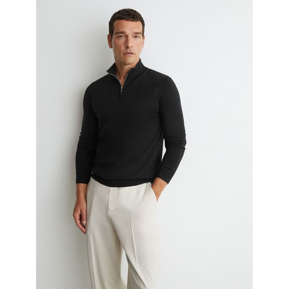 NEW Reiss Blackhall Merino Wool Half-Zip Funnel Neck Jumper Sweater Black $170 M
